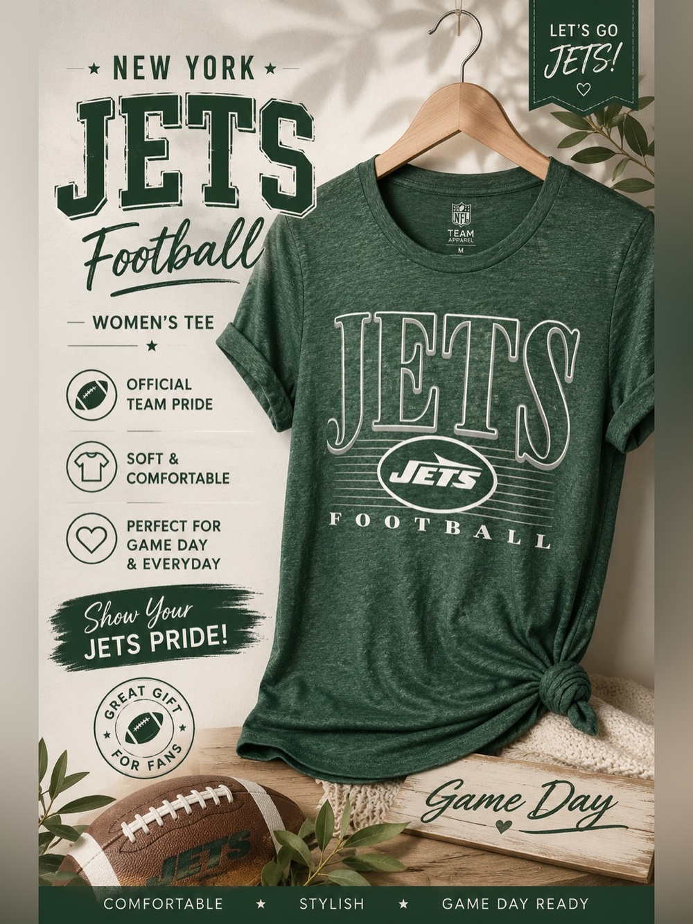 New York Jets Football Graphic Tee Green NFL Team Apparel Size Medium
